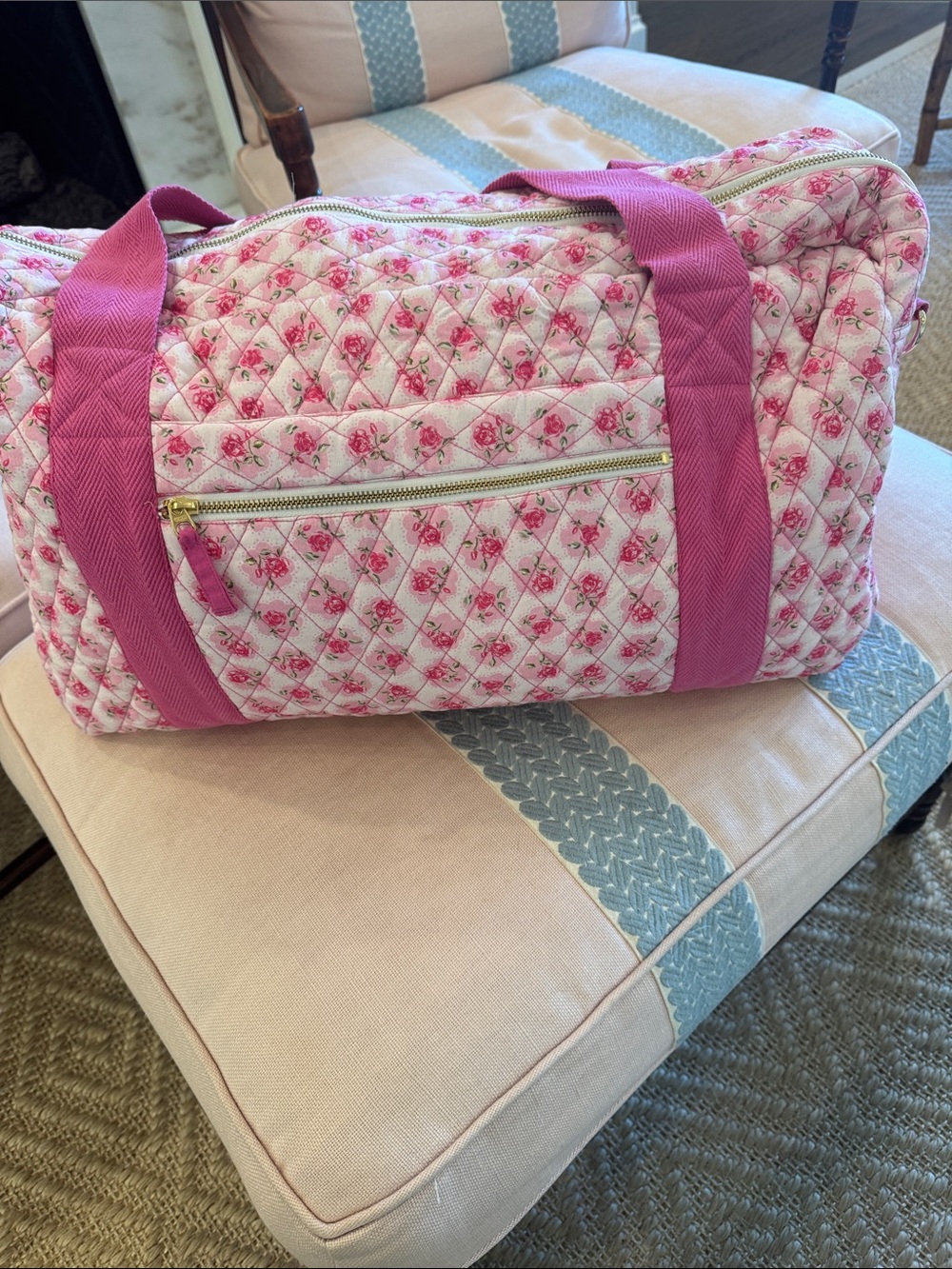 LoveShackFancy Pink Floral Quilted Travel Weekender - Picture 2 of 3